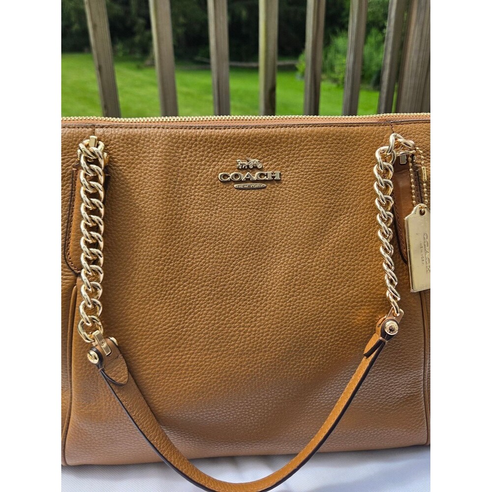 Coach Ava Chain Tote Bag in Taupe with Gold Tone Hardware